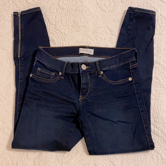 Express dark skinny zipper ankle jeans